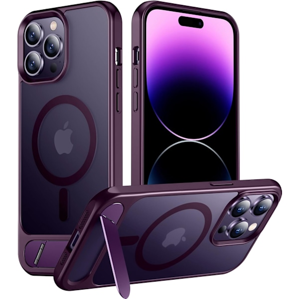 Magnetisk Kompatibel med iPhone 16 Pro Max Cover, [Indbygget Usynlig Støttefod][Kompatibel med MagSafe] [Militær Standard Stødsikker] Slankt Gennemsigtigt Purple iPhone 14 Pro Max