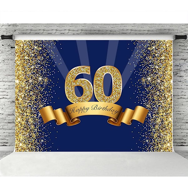 Glad 60-årsdag Fotografi Bakgrund för Marinblå och Glitter Guld Sextio År Gammal Bakgrund Blanka Jubileumsfest Dekorationer 7x5ft
