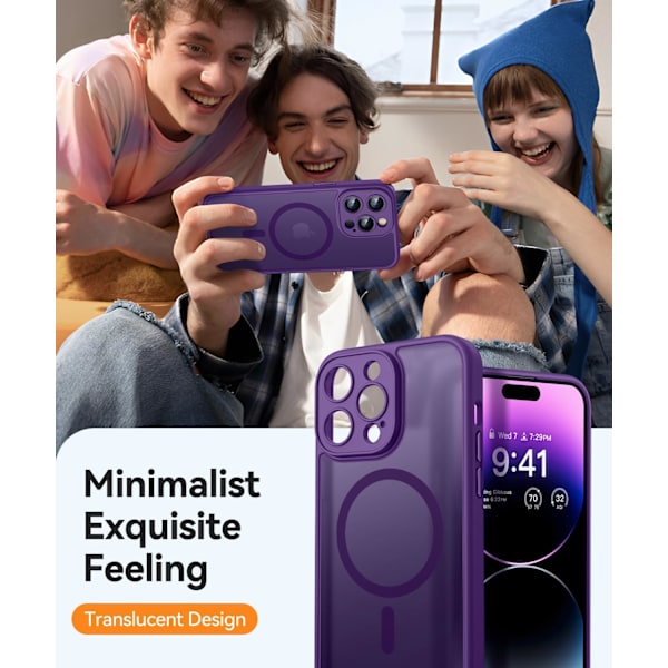 Magnetisk etui til iPhone 16 Pro Max med fuld kamerabeskyttelse [Kompatibel med Magsafe] [Gennemskinnelig mat] Beskyttende telefonetui, mat sort Deep Purple iPhone 14 Pro Max