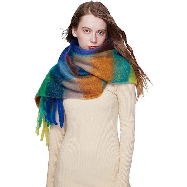 Kvindes Cashmere Stor Farvet Ternet Sjal Vinter Varmt Wrap Sjal