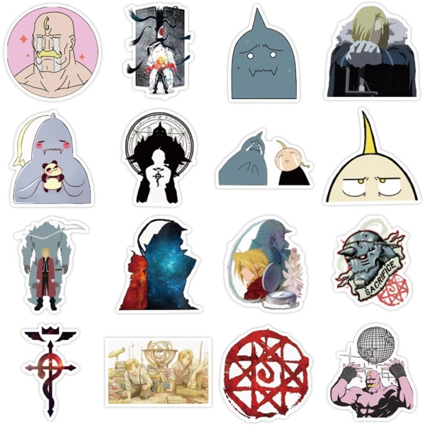 50 kpl Japanilainen Fullmetal Anime Alchemist -tarroja Vedenpitävät vinyyli Kawaii -tarrat lapsille, teini-ikäisille ja aikuisille Rullalauta Tietokone Kannettava