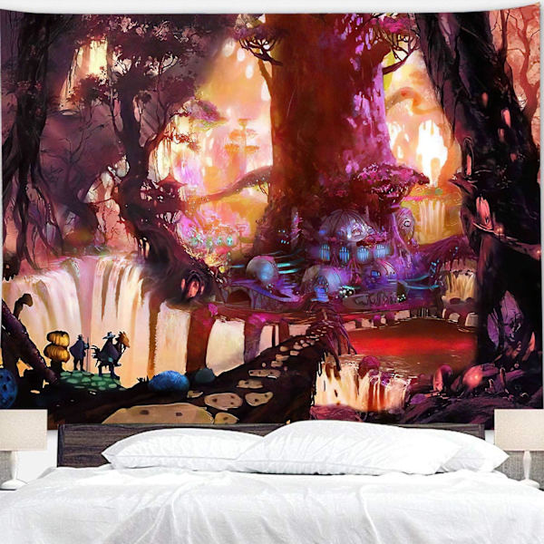 Fantasy Plant Magical Forest Gobelin Populær Fe Vægophæng Et Stort Livstræ I Skov Med Flod Soveværelse Stue