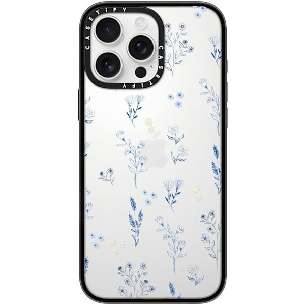 Kompakt iPhone 16 Pro Max Deksel [Lettvekt / 1,2 m 2X Militær Grad Fallbeskyttelse/Slank] - Kirsebær - Klar Svart Small Blue Flowers iPhone 16 Pro Max