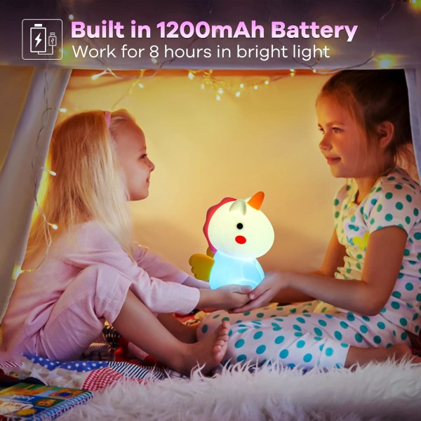 Unicorn nattlampa för flickor sovrum, söt laddningsbar silikon nattlampa för barn, 7 färger och 3 sorters varmt ljus Knacka för att styra Unicorn lampa