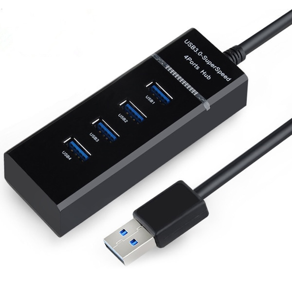 USB-hubb 4 portar USB 3.0 C HUB Super Speed Data Hub kompatibel med Windows, Mac OS, Linux, Macbook, Laptop, Notebook-svart