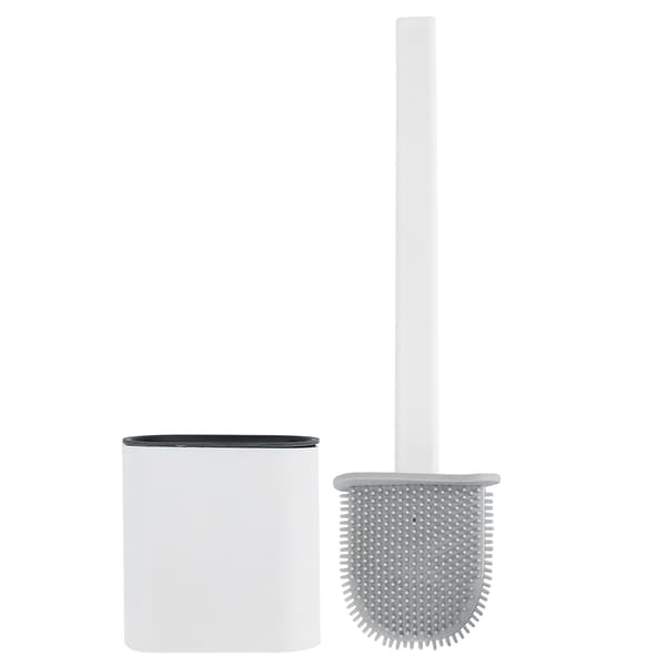 Wall-Mounted Deep Cleaning Toilet Brush with Long Handle and Quick-Drying Holder Set White