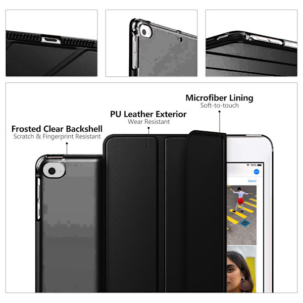 Fodral - Slim Lightweight Smart Case Stand Cover med genomskinlig frostad baksida med automatisk väckning/sömn-svart