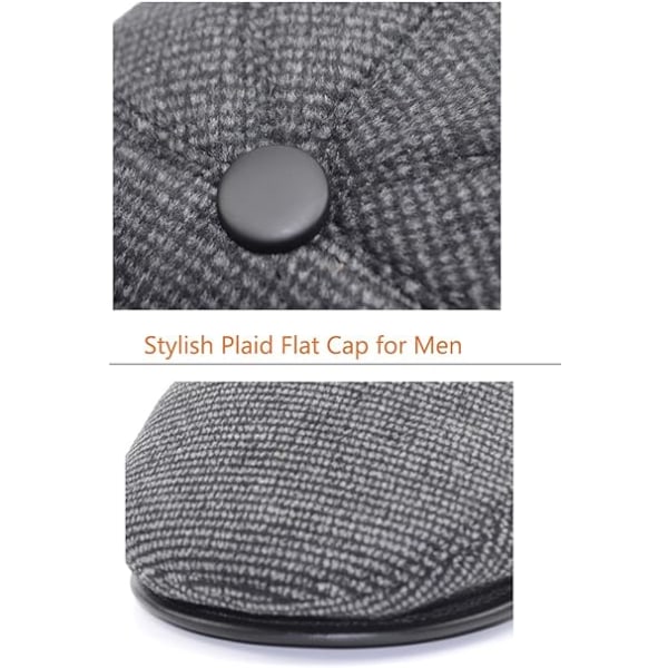 Herr vinter flat cap med öronlappar ullblandning varm newsboy Ivy hatt DeREy irländska kepsar hatt män utomhus jakt golf vinterhatt（grå 55-60CM）