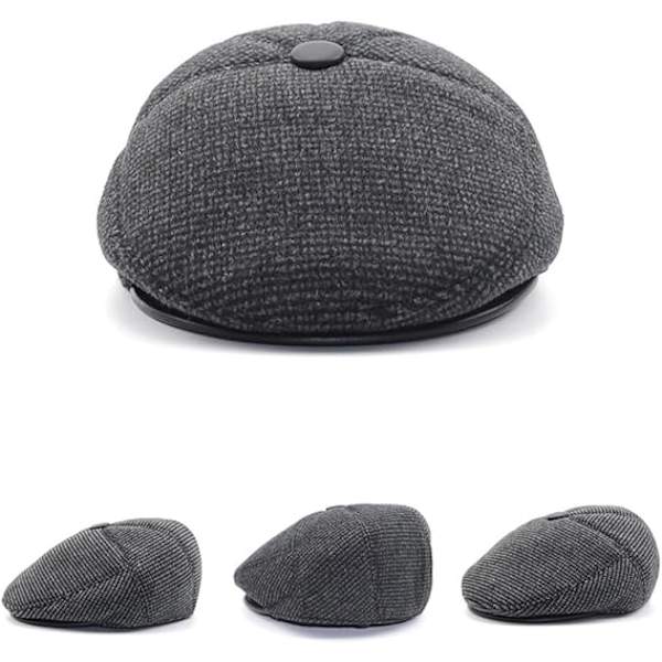 Herr vinter flat cap med öronlappar ullblandning varm newsboy Ivy hatt DeREy irländska kepsar hatt män utomhus jakt golf vinterhatt（grå 55-60CM）