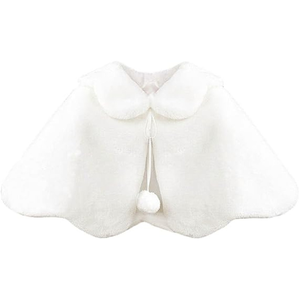Flickor Prinsessa Faux Päls Blomma Bolero Shrug Fest Bröllop Klä Upp Vit