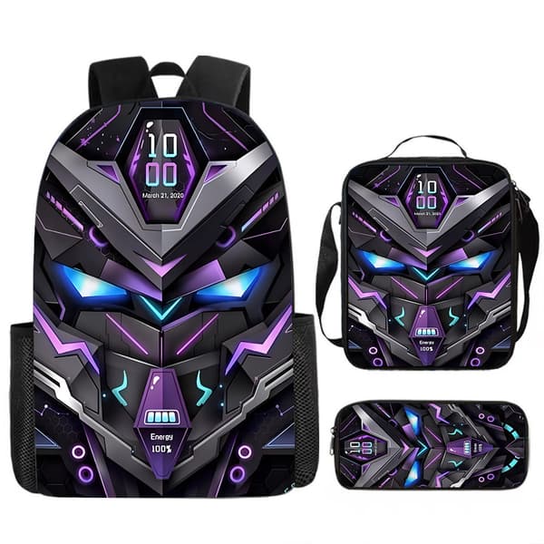 Mechanical Style School Backpack 3-Piece Set, Large Capacity Backpack - Design 12