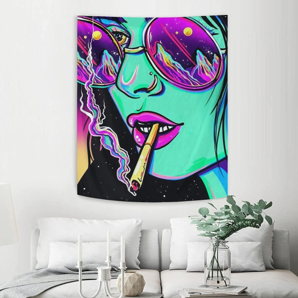 Hippie väggbonad Trippy Cool Girl Art Mystisk väggbonad Tonårsflicka och pojke väggbonader för sovrum sovsal hem 150*200cm）-q4651