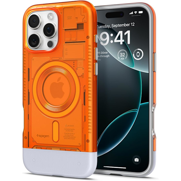 Spigen Fodral för iPhone 16 Pro Max, Classic C1 MagFit Designad för Apple iPhone 16 Pro Max - Bondi Blå Tangerine iPhone 16 Pro