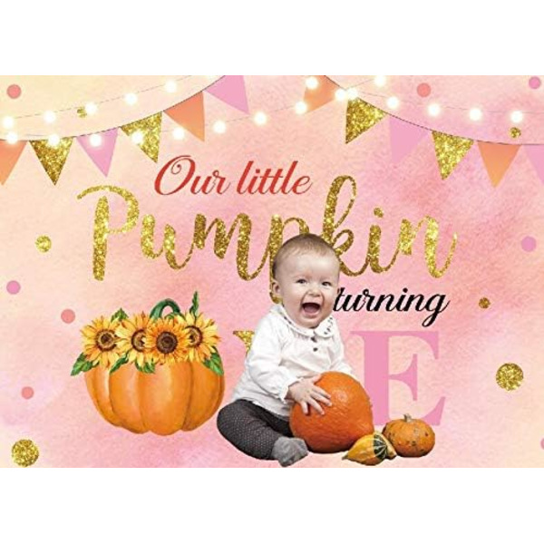 Syksy 7x5ft 1. syntymäpäiväjuhlan tausta Taustakuva vauvan syntymäpäiväjuhliin Glitterpisteet Kukat Koriste Banner