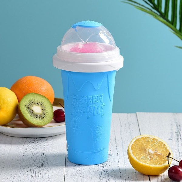 Kryc-Hemmagjord smoothiekopp, en-squeeze iskopp, kylkopp, snabb kylning på sommaren, skaka och pressa kopp blue 301-400ml