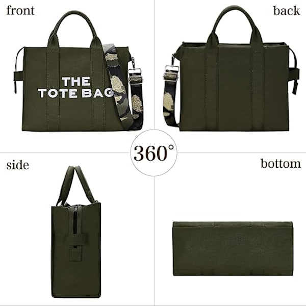 Canvas Tote Bags för kvinnor Handväska Tote Väska med dragkedja Canvas Crossbody Väska för kontor, resor, skola