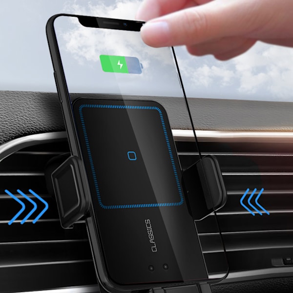 Dobbelt brug (magnetisk opladning + trådløs opladning) mobiltelefonholder - sort