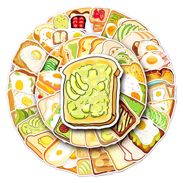 50 stk Forskellige Toast Stickers Vandtætte Vinyl Stickers Søde Sjove Stickers til Laptop Tablet Telefon Hydroflasks Vandflaske Cykel Bagage Computer