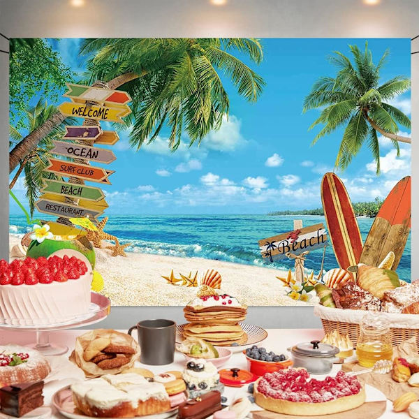 Sommarstrand Bakgrund Sommar Hawaiiansk Strand Bakgrund Havsstrand Surfbräda Porträtt Fotografering Bakgrund Aloha Luau Födelsedagsfest Dekorationer Tillbehör