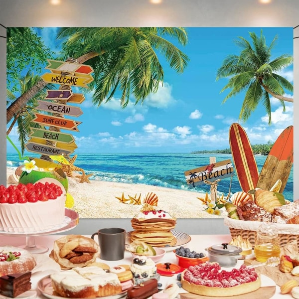 Sommer Strand Baggrund Sommer Hawaii Strand Baggrund Havkyst Surfbræt Portræt Fotografi Baggrund Aloha Luau Fødselsdagsfest Dekorationer Tilbehør
