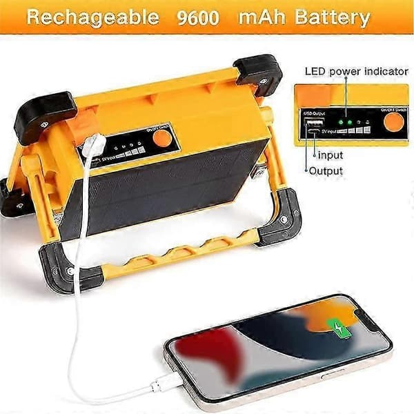 Oppladbar Solar LED Arbeidslampe Bærbar 9600mAh Camping 3000LM 4 Moduser Vanntett