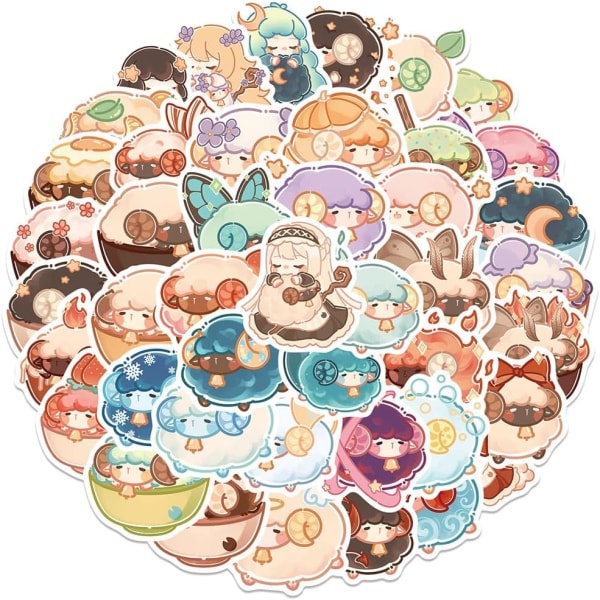50 stk. Kawaii lammesticker, æstetiske, søde, magiske dyrelegetøj, klistermærker, DIY-scrapbog, telefon, køleskab, bærbar computer, kuffert, vandflasker, bærbar computer, skateboard