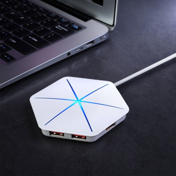 USB-keskitin, pystysuora datakeskitin pitkällä kaapelilla - 6 portin USB-jatkokaapeli, ylimääräiset USB-portit - valkoinen (värikäs hehku ilman OTG-toimintoa)