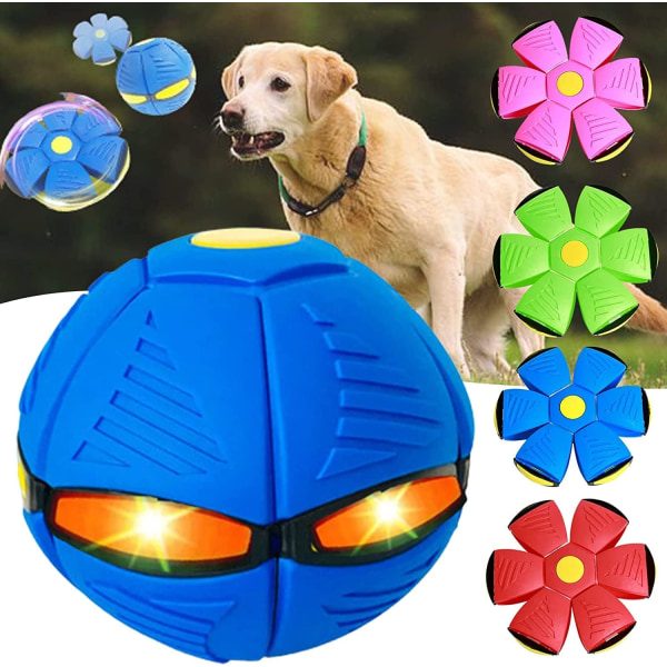 Husdjursleksaker Hundleksaker Konstig magic flygande tefatboll Magic dekompressionsdeformation Fotstamp Ljusavgivande ventilerande stompboll (blå, sex ljus.)