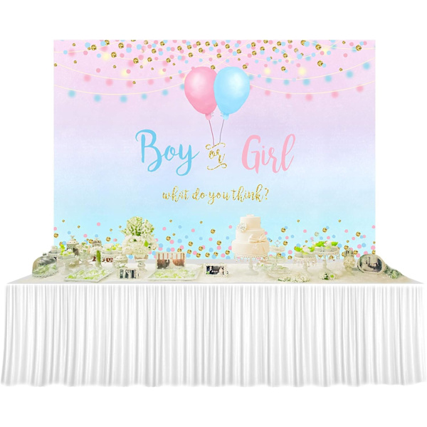 Bakgrunn for kjønnsavsløring med blå og rosa prikker, ballonger, fotografering, 7x5 fot vinyl, kjønnsavsløring, babyshower, festbanner, bakgrunner W-1860