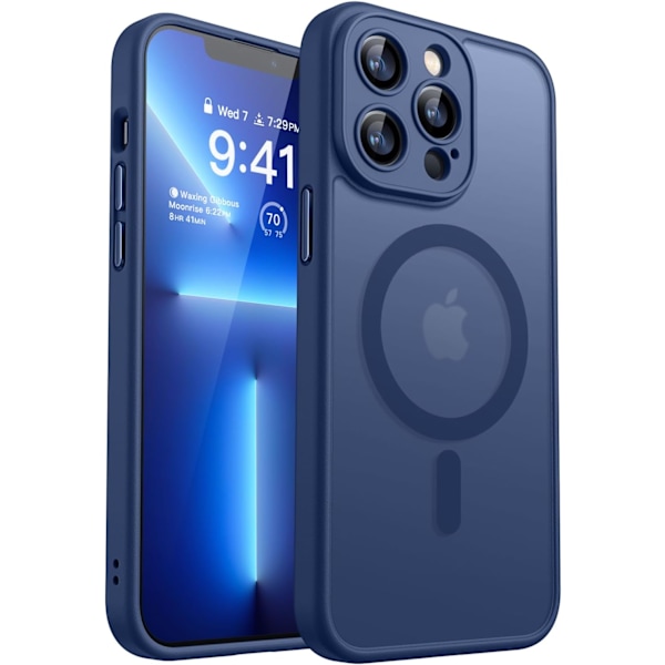 Magnetiskt skal för iPhone 16 Pro Max med fullständigt kameraskydd [Kompatibel med MagSafe] [Genomskinlig matt] Skyddande telefonfodral, varmrosa Deep Blue iPhone 13 Pro Max