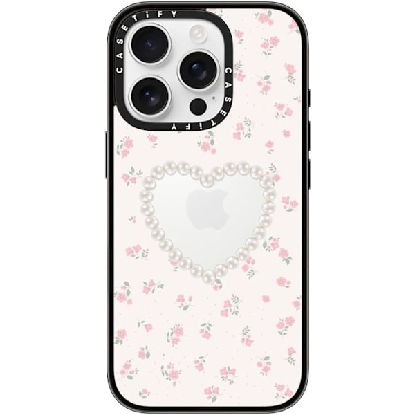 Kompakt iPhone 16 Pro Max Deksel [Lettvekt / 1,2 m 2X Militær Grad Fallbeskyttelse/Slank] - Kirsebær - Klar Svart Pearly Heart iPhone 16 Pro