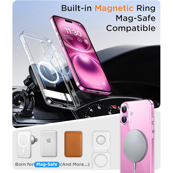 Temdan Magnetiskt Kompatibelt med iPhone 16 Pro Max Skal, [Inbyggt Osynligt Stativ][Kompatibelt med MagSafe] [Militärklass Stötsäkert] Smalt Tunnt Clear-Stand for iPhone 16 6.1"