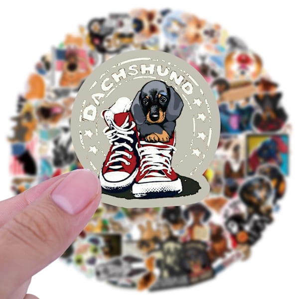 100 stk Dachshund-klistremerker, vanntette vinylklistremerker egnet for bærbare datamaskiner, nettbrett, vannflasker, sykler, bagasje, datamaskiner
