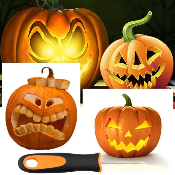 Professionelt Halloween græskarskæresæt med bæretaske og skarpe græskarskæreværktøjer i rustfrit stål B