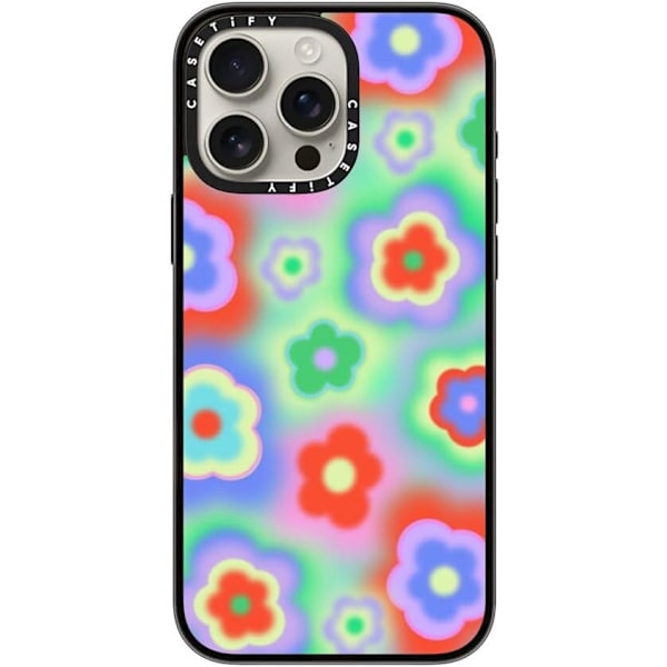Kompakt iPhone 16 Pro Max Deksel [Lettvekt / 1,2 m 2X Militær Grad Fallbeskyttelse/Slank] - Kirsebær - Klar Svart Acid Flowers iPhone 16 Pro Max