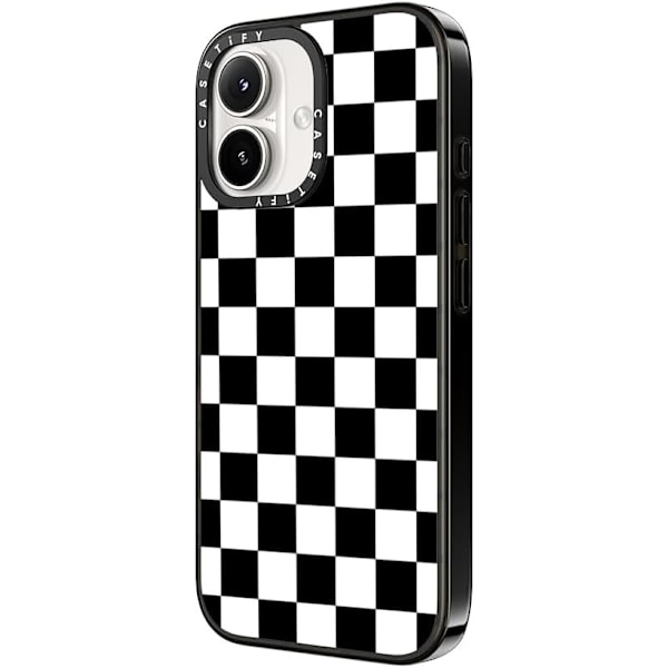 Kompakt iPhone 16 Pro Max-fodral [Lättviktigt / 4 fot 2X Militärklass Fallskydd / Smalt] - Körsbär - Klar Svart Black White Check Checkerboard iPhone 16 Plus