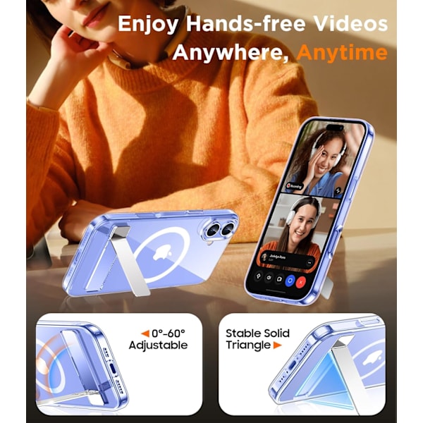 Magneettinen iPhone 16 Pro Max -kotelo, [Sisäänrakennettu näkymätön jalusta][Yhteensopiva MagSafe-tekniikan kanssa] [Sotilastason iskunkestävä] Ohut läpikuultava Clear-Stand for iPhone 16 Plus 6.7"