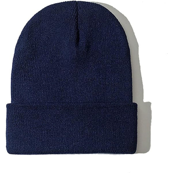 2 pak unisex huehatte til mænd og kvinder strikkede vinterhuehatte（mørkeblå）