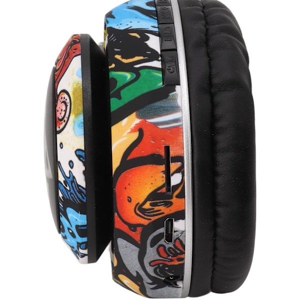Goshyda Trådlösa Bluetooth-hörlurar, Brusreducerande Hörlurar och Professionella Subwoofer-högtalare, Trådbundna Hörlurar med Djup Bas och Graffiti B