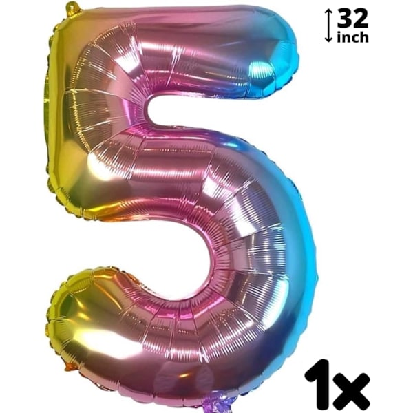 Yksisarvinen syntymäpäiväkoristeet - Numero 5 ilmapallo vaaleanpunainen gradientti, yksisarvinen ilmapallot, yksisarvinen juhlakoristeet, yksisarvinen juhlatarvikkeet 5. syntymäpäiväjuhlat