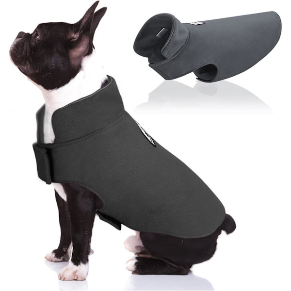 Vindtät vintervarm fleece liten hundkappa reversibel jacka reflekterande mjuk husdjursväst, kallt väder hundtröja kläder koppel överrock, grå, L