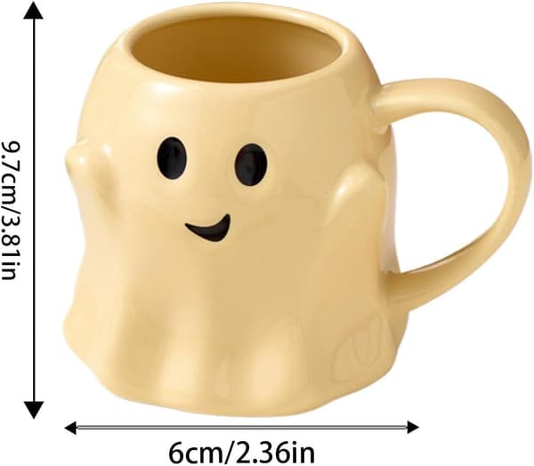 Halloween Ghost Mug, Ceramic Ghost Mug, Ghost Coffee Cup, Adorable Ghost Patterned Mug Yellow
