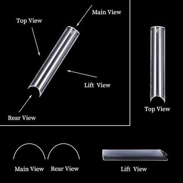 200 Pieces Extra Long Straight Square Nail Tips, C-Curved Nail Tips, Clear Nail Tips, for Artificial Nail Tips, Salons and DIY