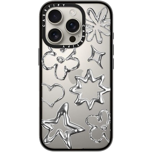 Kompakt iPhone 16 Pro Max Deksel [Lettvekt / 1,2 m 2X Militær Grad Fallbeskyttelse/Slank] - Kirsebær - Klar Svart Chrome Doodles iPhone 16 Pro