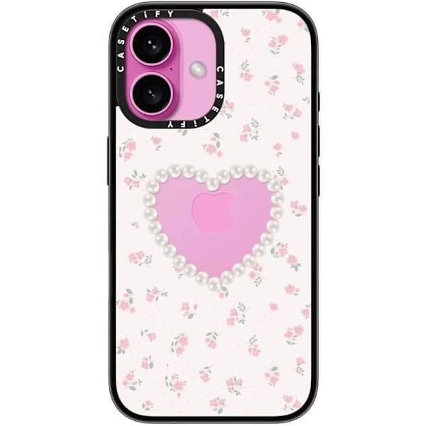Kompakt iPhone 16 Pro Max Deksel [Lettvekt / 1,2 m 2X Militær Grad Fallbeskyttelse/Slank] - Kirsebær - Klar Svart Pearly Heart iPhone 16