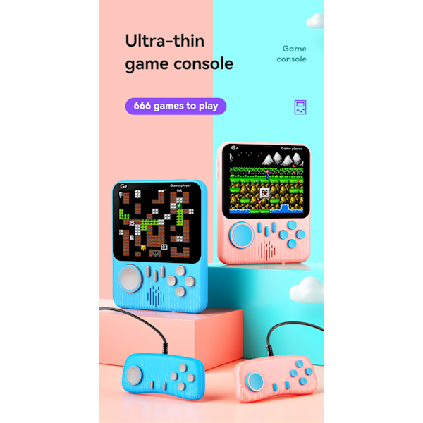 G7 Retro Handheld Spelkonsol, 3.5 Tums LCD-Skärm, Bärbar Ultratunn Videospelare, Stöd för TV-Koppling, Semesterpresent Pink Two-Player Game