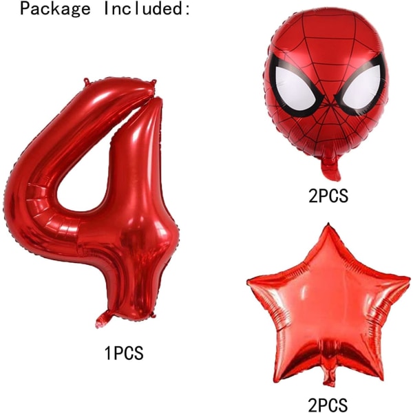 Superhero Spiderman 4-vuotis syntymäpäiväkoristeet Punainen Numero 4 Ilmapallot 32 tuumaa | Spiderman Syntymäpäivä Ilmapallot Syntymäpäivä Baby Shower Koristeet