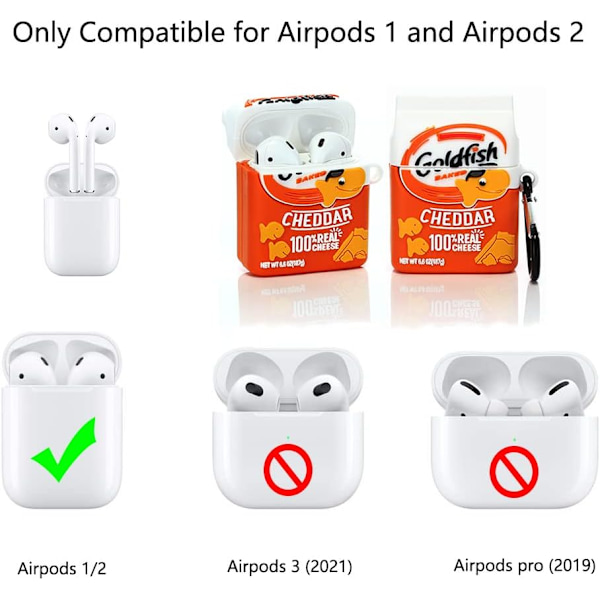 Søt etui for Airpods 2. generasjon/1. generasjon, 3D gullfisk snacksdesign Silikonetui Beskyttende støtdempende deksler med nøkkelring for Airpods EaREuds