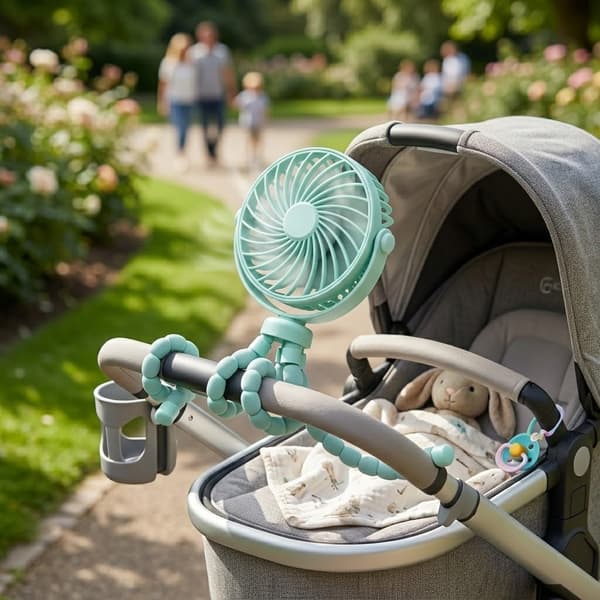 Bærbar fleksibel stativvognsventilator, USB genopladelig mini-blæksprutteventilator, ultra-stille, velegnet til bilsæder og rejser.