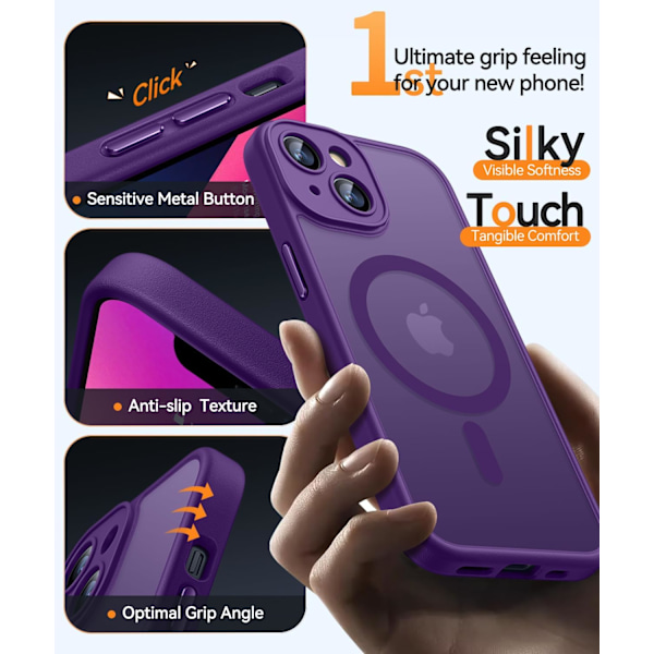 Magneettinen suojakotelo iPhone 16 Pro Maxille täydellä kamerasuojauksella [Yhteensopiva Magsafen kanssa] [Puoliksi läpikuultava matta] Suojaava puhelinkotelo, matta musta Deep Purple iPhone 13